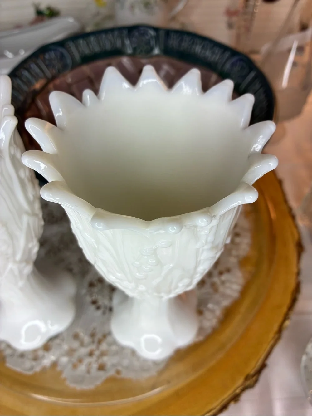 Westmoreland lily of the valley milk glass